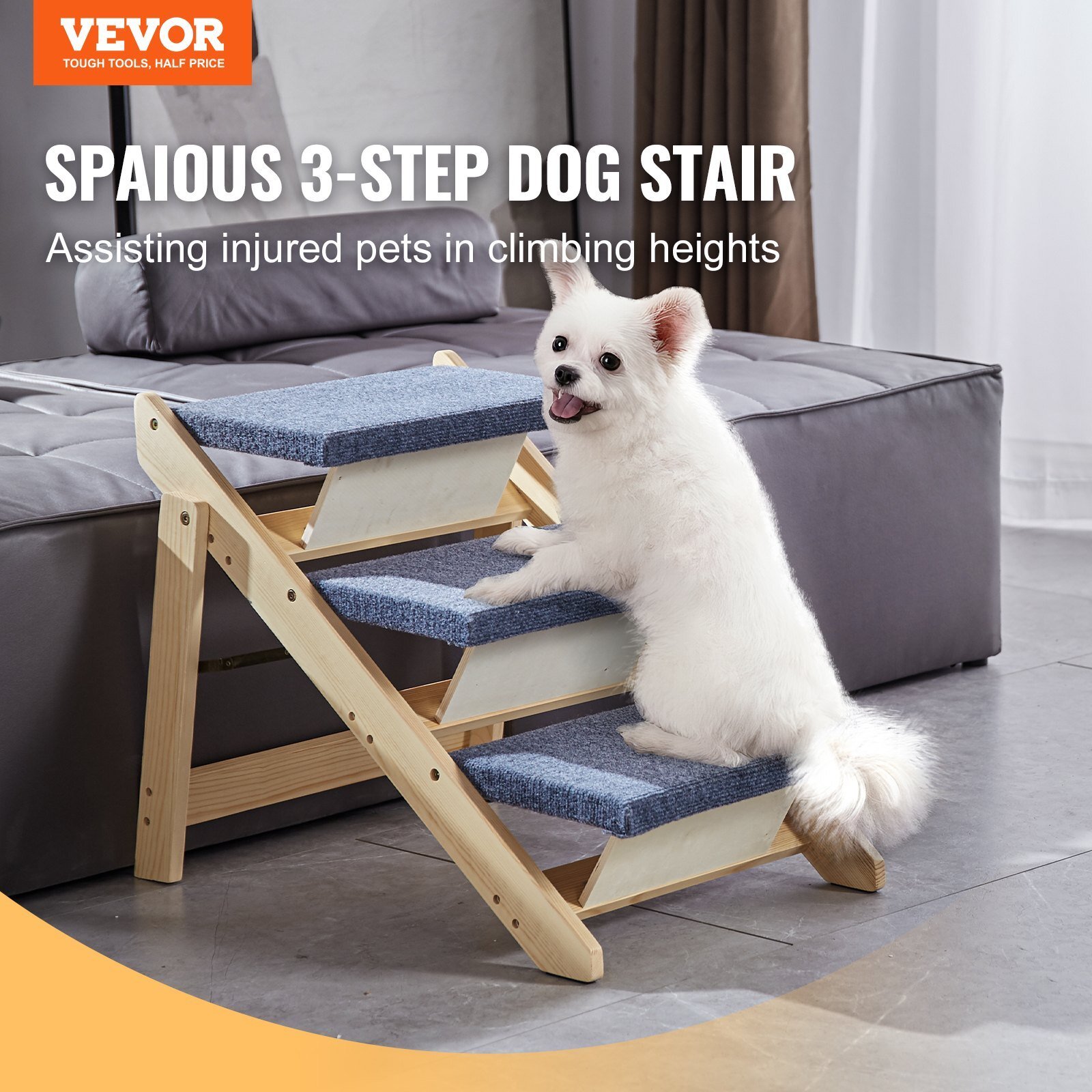Wooden Pet Steps, Convertible 2-in-1 Dog Staircase & Ramp for Access to Beds, Sofas, and Vehicles, Three-Step Design Supports Pets up to 150 lbs, Ideal for Small to Large Breeds - Image 2